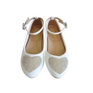 New Crystal Embellished While Ballet Shoes With Ankle Strap Little Girl Size 13